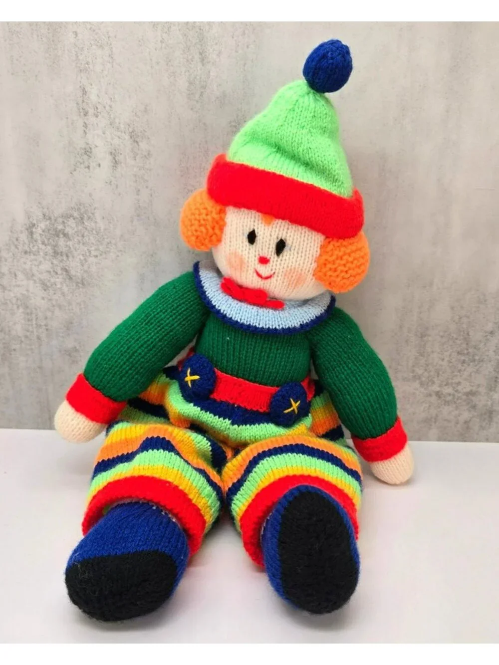 Hand-Knitted Clown Doll Jean Greenhowe Design Striped Soft Plush Toy VL5185